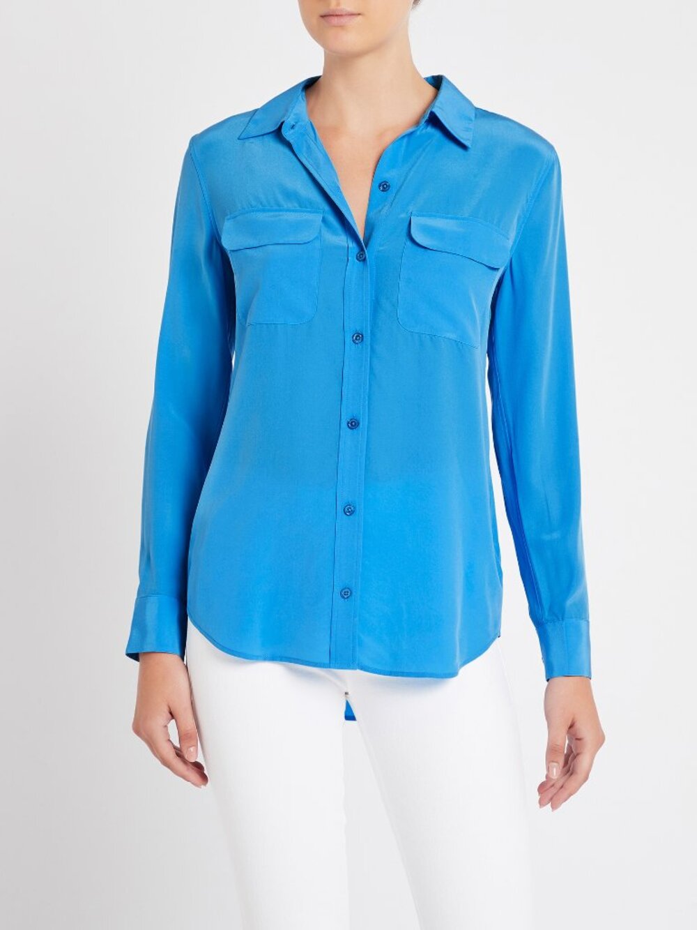 Equipment Femme Slim Signature Button Down Shirt XS Starling Blue 100% Silk Top